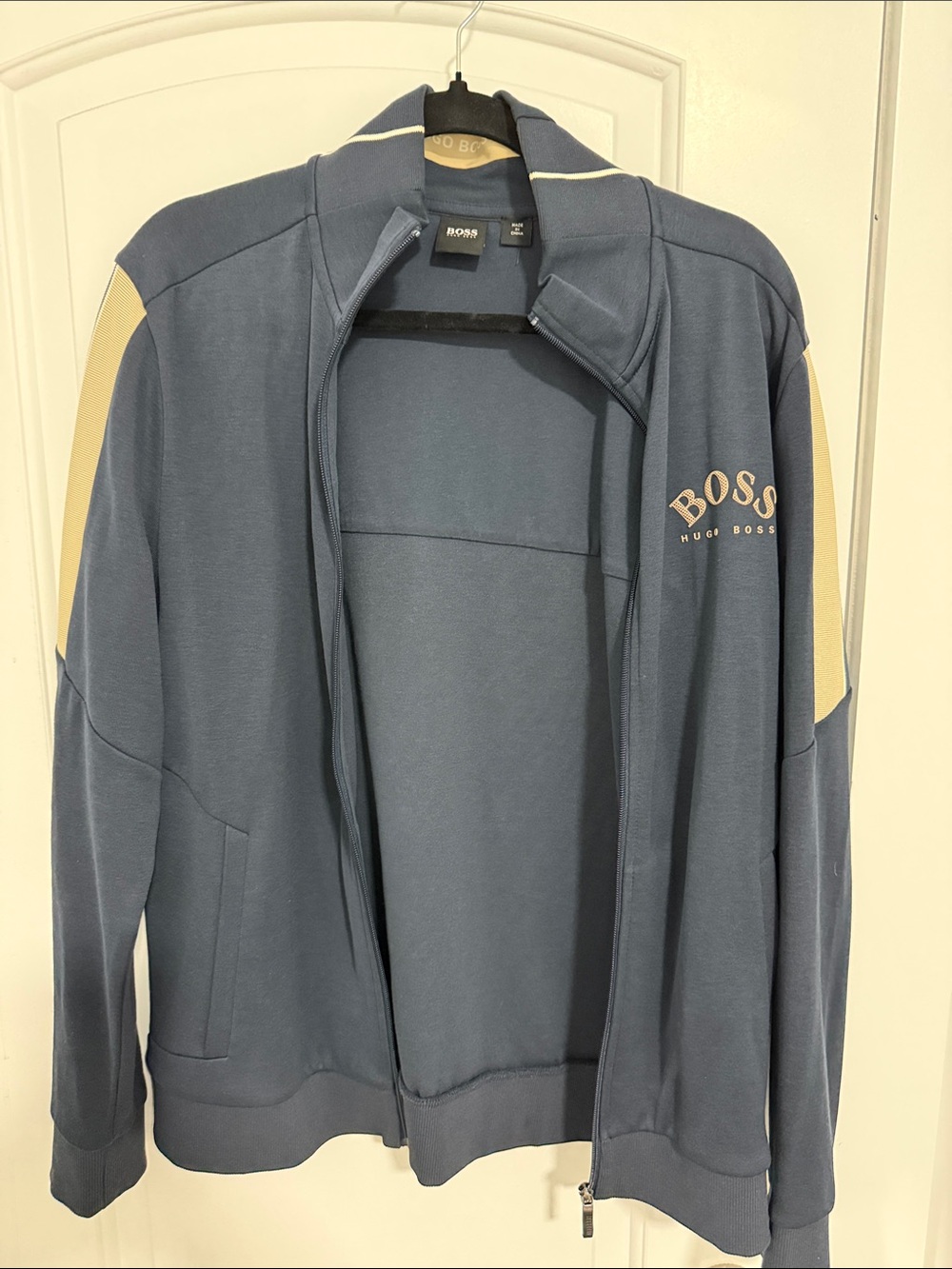 Hugo Boss Blue Track Jacket with Cream Shoulder Panels